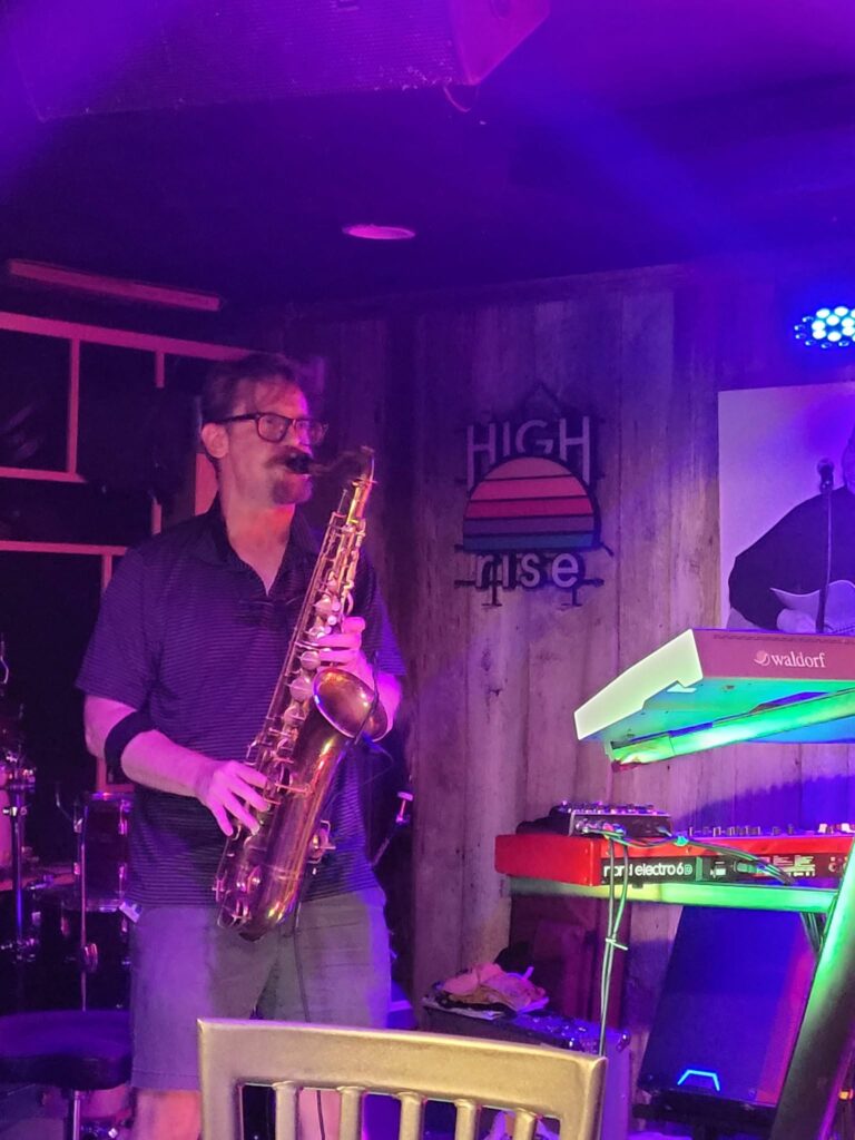 Nels Noseworthy playing saxophone at Kimbro's Pickin' Parlor